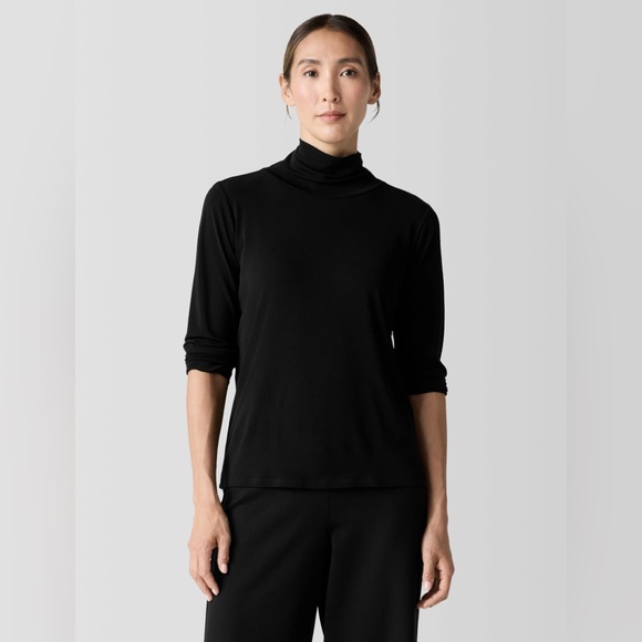 Eileen Fisher Tops - Eileen Fisher Women’s Stretch Silk Jersey Turtleneck Top Black - XS